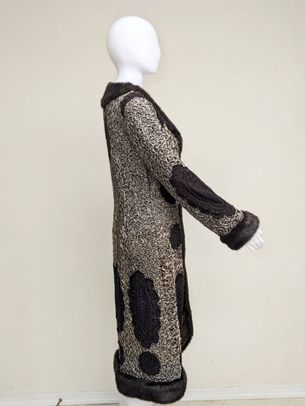 SUE WONG NOCTURNE Vintage Faux Fur Crochet & Lace Coat/Duster 1920s Style - Picture 4 of 8